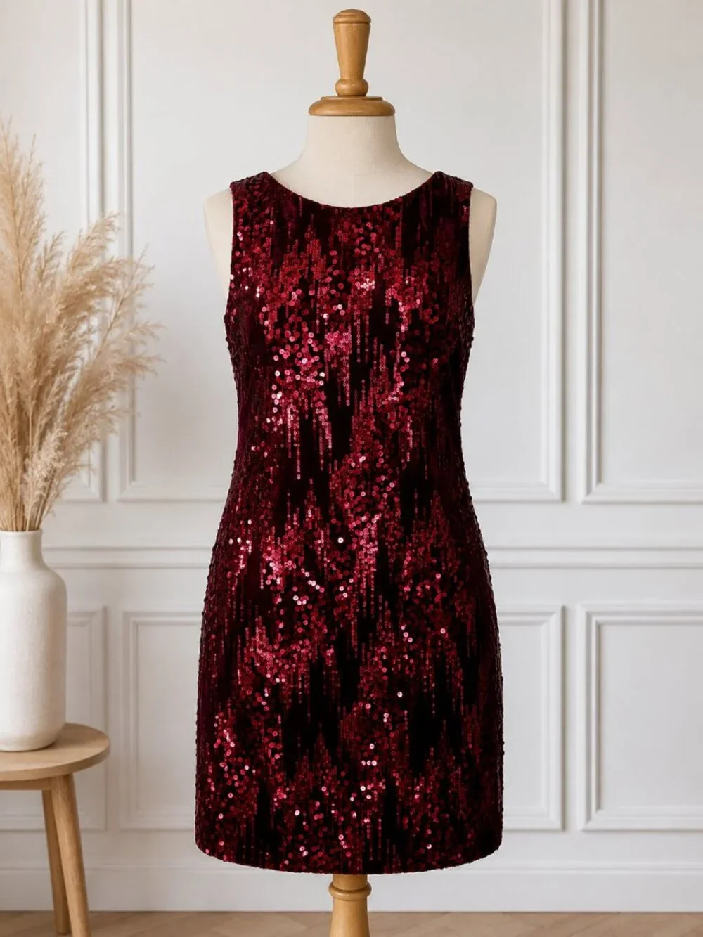 Emerald Sundae Burgundy Sequin Cocktail Mini Dress S Velvet Evening Glam NEW - Picture 6 of 10